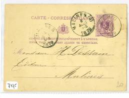 HANDGESCHREVEN CARTE POSTALE  Uit 1879 Van MENEN (MENIN) Naar MECHELEN ( MALINES) * VOORDRUK 5 CENTIMES  (7475) - 1869-1888 Lion Couché (Liegender Löwe)