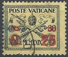 1931 VATICANO USATO GIALLINO SOPRASTAMPATO 25 SU 30 CENT - VTU013-7 - Gebraucht