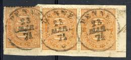 Regno VE2  Segnatasse N. 2 - C. 10 Bruno Arancio, 3 Su Frammento (annullo Penne 23/3/1871) Cat. € 400 - Taxe