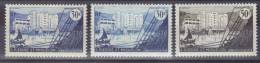 St PIERRE ET MIQUELON  1955 /56 - Lot 3 Timbres - 348 Bleu  - 348 Variété Bleu Clair  -  349 - Unused Stamps