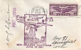 New Orleans LA To Springfield ILL 1931 First Flight Air Mail Cover - 1c. 1918-1940 Lettres