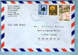 Lettre Cover Par Avion Via Air Mail Japon Nippon Pour La France - CAD Kizaki 9-02-1994 / 3 TP Oiseau & Fleur - Covers & Documents