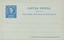 Portugal Funchal (Madeira Island) Postal Stationery Foreign Lettercard 50 Reis Second Type King Carlos Unused - Funchal