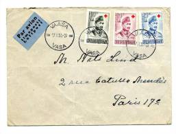 Enveloppe Datée De 1953 - Timbres CROIX ROUGE - Par Avion - Brieven En Documenten