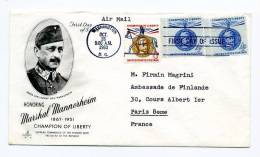 Enveloppe 1er Jour De 1960 - Marshall MANNERHEIM - Adresse Ambassade De Finlande à Paris - Briefe U. Dokumente