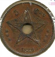 CONGO BELGIUM 5 CENTIMES STAR INSCRIPTIONS FRONT LEOPOLD II MONOGRAM BACK 1888/7 UNC KM3 READ DESCRIPTION CAREFULLY !!! - 1885-1909: Leopold II.