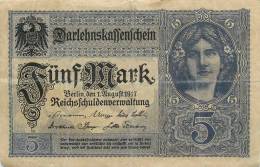 Billet Réf 309. Reichsbanknote 5 Mark - Te Identificeren