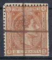 Sello 2 Cts Castaño Rojo Alfonso XII 1876, Cruz Tinta, Num 162a  º - Used Stamps