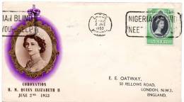 Nigeria, 2 June 1953, Coronation Cover To London "Nigeria Blind Need Your Help" Special Cancel - Nigeria (...-1960)