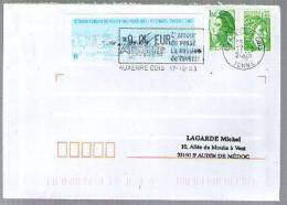 France Lettre Flamme & CAD Auxerre 17-12-2003 / Tp Sabine 2157 Roulette & Liberté 2222 + étiquette Marseille à 0,04 - Coil Stamps