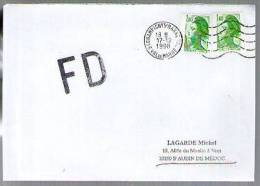 France Lettre CAD Champigny Sur Marne 17-12-1998 / Tp Liberté Roulette 2191 & 2222 - Cachet FD Mais Code Bon - Coil Stamps