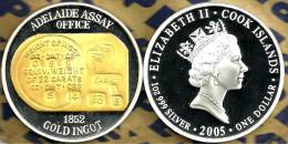 COOK ISLANDS $1 AUSTRALIA GOLD INGOT FRONT QEII HEAD BACK 2005 PROOF 1Oz .999 SILVER READ DESCRIPTION CAREFULLY !!! - Cook