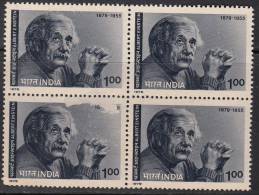 India MNH 1979, Block Of 4,  Albert Einstein, Theoretical Physicist, Physics, Nobel Prize, Energy Atom - Blocs-feuillets