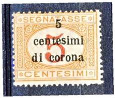 Trento E Trieste 1919 Segnatasse SS 3 N. 1 C. 5 Su C. 5 Arancio E Carminio. MNH - Trentin & Trieste