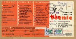 Carte Cours Par Correspondance Technique Commerce Langues Institut Européen Strasbourg France Taxe Calvados - 1960-.... Lettres & Documents