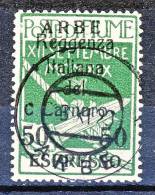 Arbe 1920 Bolli Di Fiume Soprastampati Reggenza Italiana Del Carnaro  Espresso N. 2 C. 50 Su 5 Verde USATO Cat. € 250 - Arbe & Veglia