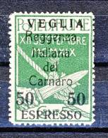 Veglia 1920 Espresso N. 2 C. 50 Su 5 Verde Bolli Di Fiume Soprastampati Reggenza Italiana Del Carnaro MLH Cat. € 350 - Arbe & Veglia