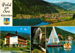 AK Kärnten Feld Am See Feldsee Brennsee Wappen Segelboot Wasserfall Österreich Carinthia AUSTRIA Ansichtskarte - Villach