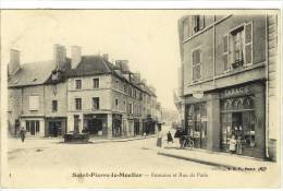 Carte Postale Ancienne Saint Pierre Le Moutier - Fontaine Et Rue De Paris - Bureau De Tabacs - Saint Pierre Le Moutier