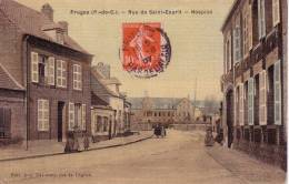 62  FRUGES    PAS DE CALAIS  -  RUE  SAINT  ESPRIT  HOSPICE   - CPA   N/B  9x14  BE  Carte Toilée Colorisée - Fruges