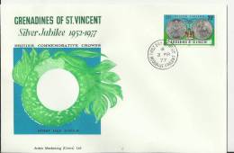 GRENADINE OF ST VINCENT 1977 - FDC SILVER JUBILEE COIN SERIES -BRITISH COMMEMORATIVE CROWNS W 1 ST OF 25 C POSTM BEQUIA - St.Vincent & Grenadines