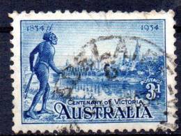 AUSTRALIA 1934 Centenary Of Victoria -Melbourne And River Yarra 3d. - Blue   FU - Usados