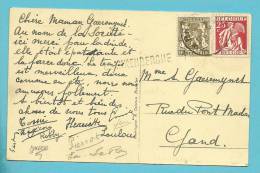 339+420 Op Kaart Met Stempel BRUGGE Met Naamstempel (griffe D´origine) BLANKENBERGHE - 1932 Cérès Et Mercure