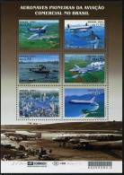 1157. BRASIL / BRAZIL (2001) - Aeronaves Pioneiras Aviaçao Comercial (planes, Avions, Douglas, Junkers) - Mint / Neuf - Blocs-feuillets