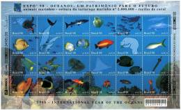 1162. BRASIL / BRAZIL (1998) - EXPO 98 - Oceanos, Patrimonio Para O Futuro (Marine Animals, Turtle, Coral) - Mint / Neuf - Blocks & Sheetlets