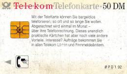 CARTE T 50 DM 01/92 PRAKTISCH OHNE ENDE - A + AD-Reeks :  Advertenties Van D. Telekom AG