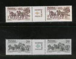 POLAND 1965 STAMP DAY SET OF 2 NHM COMBO 2 SLS Horses Carriages Stagecoaches Art Paintings Stamp Postal Services - Ongebruikt