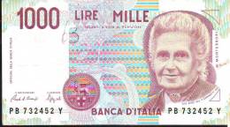 Banconota Lire Mille "Montessori I  1990" Ciampi-Speziali Serie  PB 732452 Y - 1.000 Lire