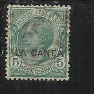 LA CANEA 1907 - 1912 5 CENT. ITALY OVERPRINTED SOPRASTAMPATO D´ ITALIA USED TIMBRATO - La Canea