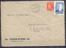 FINLANDE    Lettre  Cachet  HELSINKI  Helsingfors   Le 13 1 1951   Avec 2 Timbres - Storia Postale