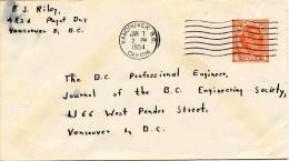 Enveloppe Entier Postal - De VANCOUVER B.C -de 1954 CANADA - 1903-1954 Kings