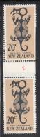 New Zealand MH Scott #396 20c Maori Rock Drawing Vertical Pair Counter Coil '5' In Red - Nuevos