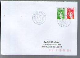 France Lettre CAD Saint Marcel Eure 8-03-2000 / Tp Sabine Roulette 2157 & 2158 - N° 080 ? Rouge Au Dos Du 2157 - Coil Stamps