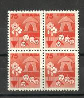 INDIA,1990, Definitives, Definitive Series, 75p Orange Family Planning, Block Of 4,  MNH, (**) - Unused Stamps