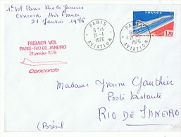 PREMIER VOL PARIS - RIO DE JANEIRO 21 JANVIER 1976 - First Flight Covers