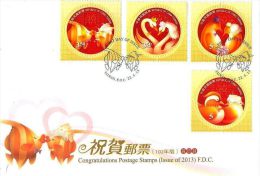 FDC(B) 2013 Congratulations Stamps Chinese Wedding Bird Fish Swan Penguin Mandarin Duck Circular Stamp Unusual - Zwanen