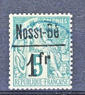 Nossi Be 1893 Y&T N. 22 Fr 1 Su C. 5 Verde USATO Annullo BLU - Other & Unclassified