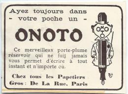 Porte-Plume Réservoir /ONOTO/Publicité/ 1913              ILL13 - Penne