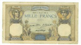 1000 Francs Ceres Et Mercure, Ref Fayette 37-7, état TB - 1 000 F 1927-1940 ''Cérès Et Mercure''