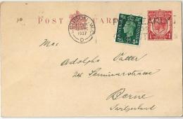Postcard  London - Bern  (Mischfrankatur George V. / George VI.)         1937 - Covers & Documents