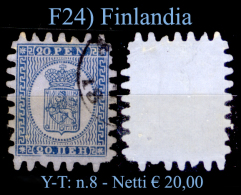 Finlandia-F024 -1866-70: Yvert & Tellier N. 8 (o) Used - Senza Difetti Occulti. - Usados