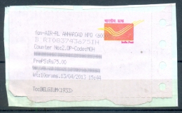 Inde India ATM Vignette De Recommandation De 75 Roupies Vers La Belgique. Used. - Brieven En Documenten