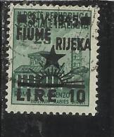 OCCUPAZIONE FIUME 1945 OVERPRINTED SOPRASTAMPATO SURCHARGE L. 10 SU 0,25 TIMBRATO USED - Yugoslavian Occ.: Fiume