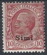 1912 EGEO SIMI EFFIGIE 10 CENT MH * - RR11729 - Egeo (Simi)