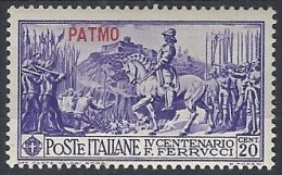 1930 EGEO PATMO FERRUCCI 20 CENT MH * - RR11732 - Egée (Patmo)