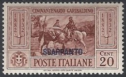 1932 EGEO SCARPANTO GARIBALDI 20 CENT MH * - RR11739 - Egée (Scarpanto)